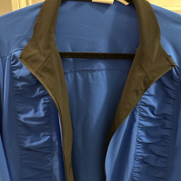 Weekends By Chicos Royal Blue Zip Lightweight Jacket with ruched side panels. - Picture 6 of 7